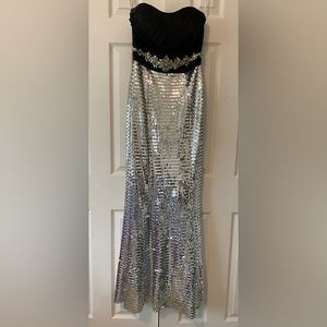 Gorgeous Precious Formals Black & Silver Strapless Mermaid Formal Dress